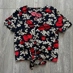 MADEWELL Floral Summer Spring 
V Neck Crop Top Women's XS Cottage Core Navy Red